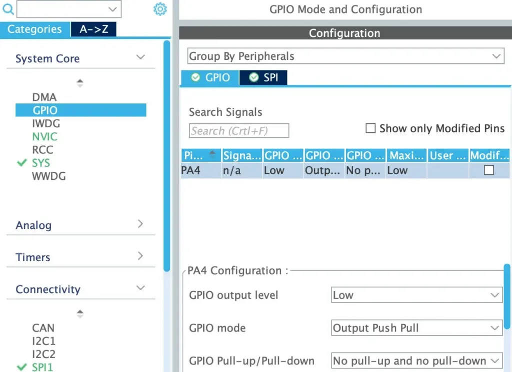  Configure PA4 as output port 