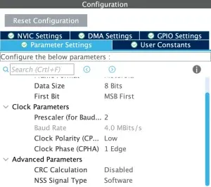  spi parameter configuration 